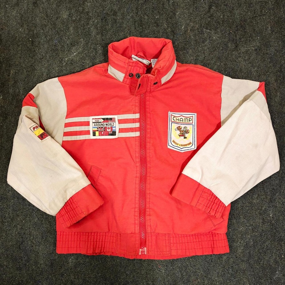 Vintage 80s Rallye Kids Racing Jacket Size 6 Colorblock Champ Windbreaker Red